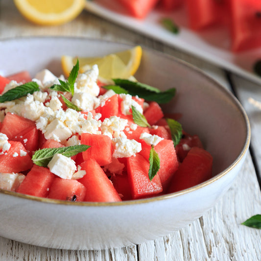 Watermelon Salad made with Rallis Olive Oil Dressing