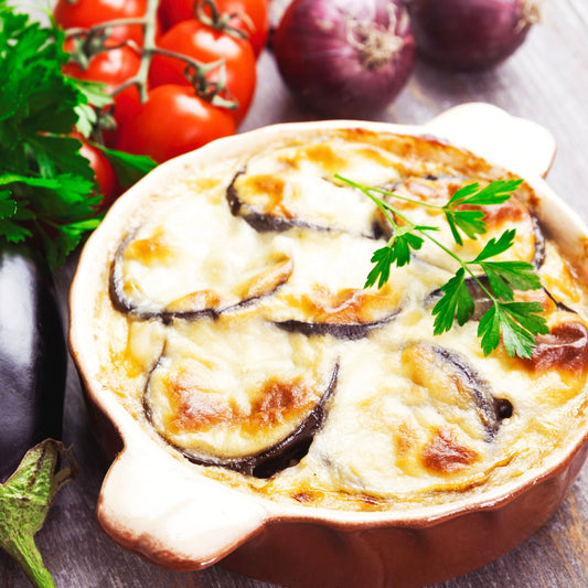 Vegetarian Moussaka made with Rallis Olive Oil