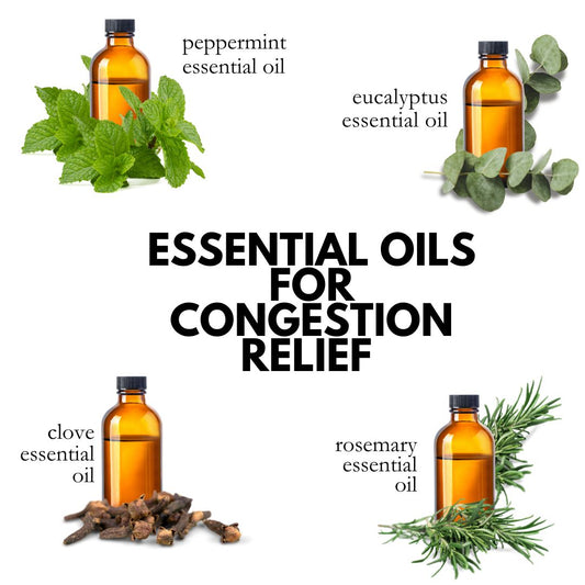 Essential Oils that provide congestion relief - peppermint eucalyptus, clove and rosemary