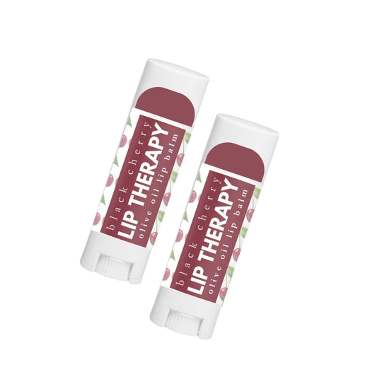 2 Tubes of Olive Farmacy Lip Therapy, made with olive oil and flavored with black cherry
