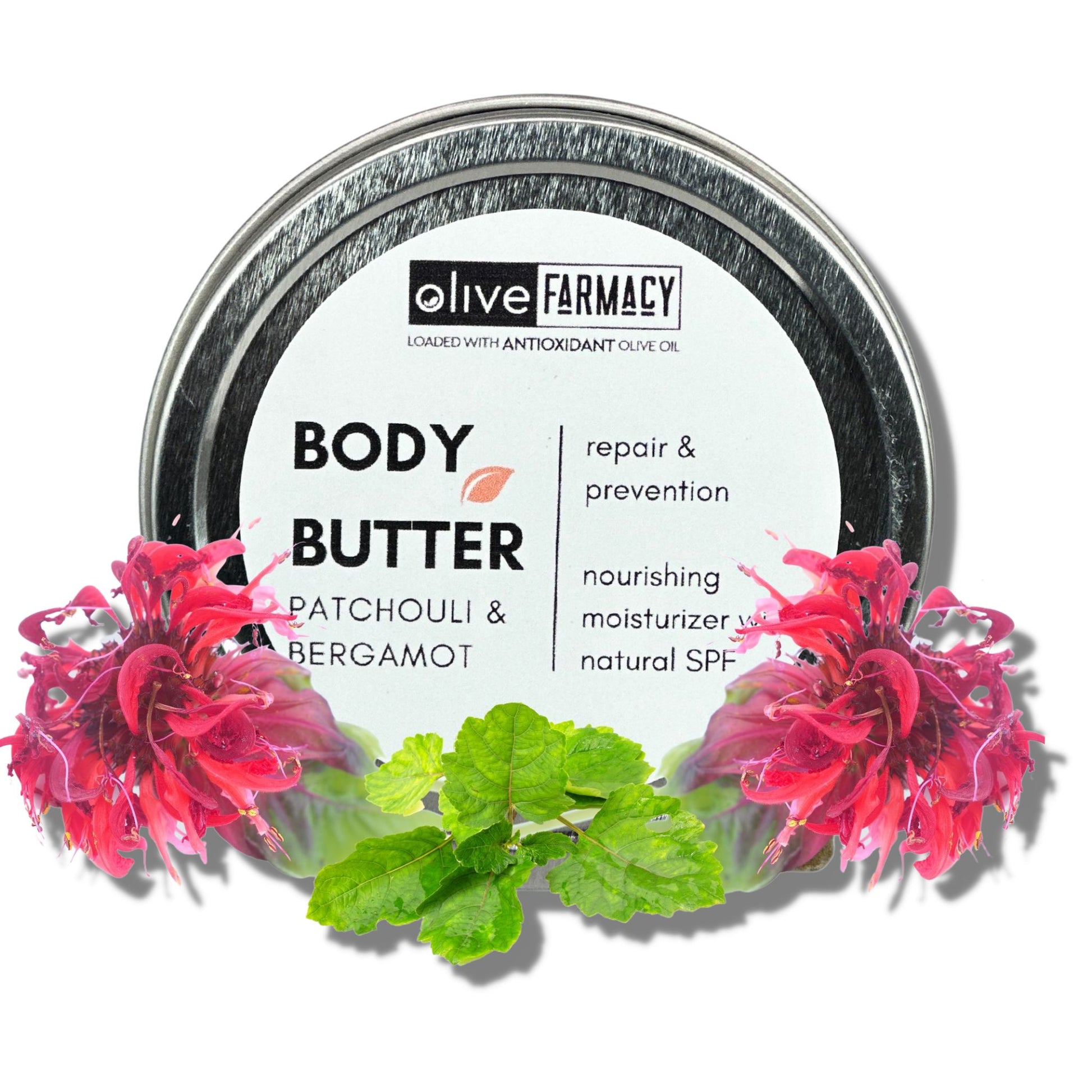 Patchouli & Bergamot Essentials oils blend together in this natural body butter made with olive oil, kokum and shea butter