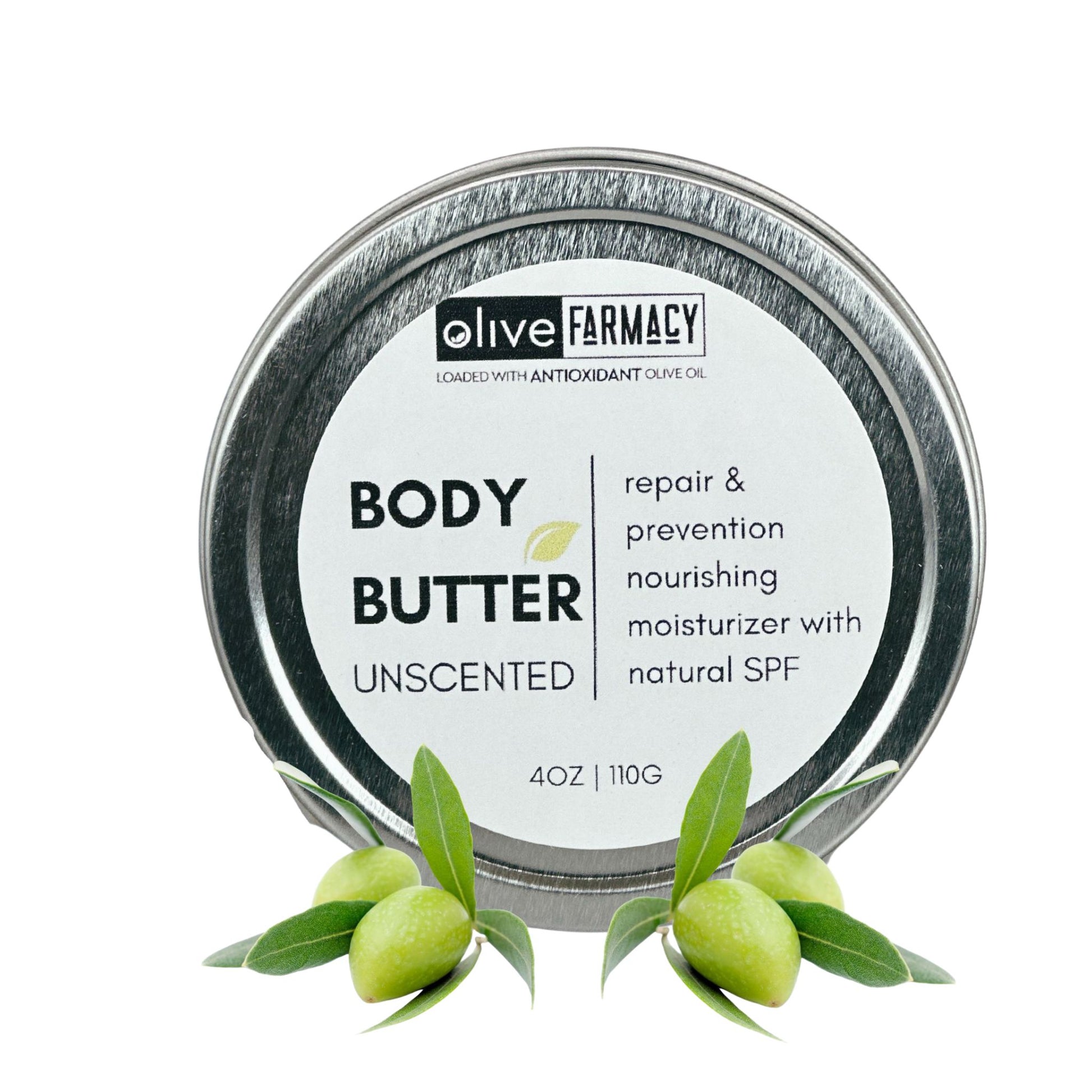 Unscented natural skincare body butter. Made with olive oil, kokum butter and shea butter.