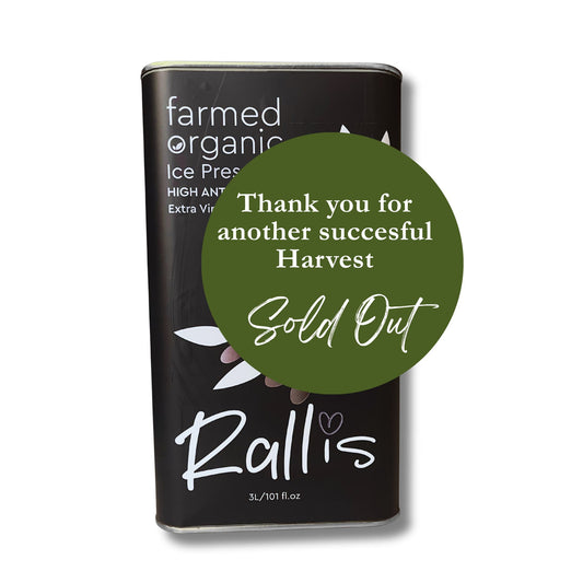Ice cream container with 'farmed organic' branding and a 'Sold Out' message.